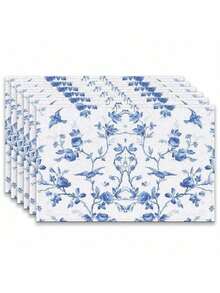 6pcs Blue And White Porcelain Pattern Placemats, 100% Polyester Woven, Size 12"X18"/30cm X 45cm, Machine Washable, Heat Resistant, Stain Proof, Waterproof, Easy To Clean, Suitable For Tabletop Decor, Dish Protection, Gifts, Party Decoration, Kitchen And Living Room Decor. - Blue - View 14
