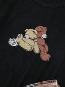 2件組青少年女孩可愛抱抱熊印花睡衣套裝，圓領短袖上衣搭配長褲，舒適睡衣，適合男孩女孩，四季皆宜，派對與休閒穿著 - 彩色 - 查看 7