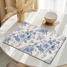 6pcs Blue And White Porcelain Pattern Placemats, 100% Polyester Woven, Size 12"X18"/30cm X 45cm, Machine Washable, Heat Resistant, Stain Proof, Waterproof, Easy To Clean, Suitable For Tabletop Decor, Dish Protection, Gifts, Party Decoration, Kitchen And Living Room Decor. - Blue - View 11