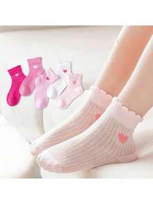 3/5/8 双女孩喜爱的中筒袜，女孩短袜，可爱的粉色心形组合，适合所有季节和日常生活，学校袜，派对袜，礼物袜，新年袜 - 彩色 - 查看 6