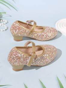 儿童圣诞礼物，秋冬新款：返校季儿童校鞋，校园婚礼，舞蹈表演及派对水钻吊坠公主鞋，甜美风格，精美蝴蝶结装饰，舒适鞋跟，舞蹈鞋，女童鞋 - 金色 - 查看 4