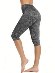 High Waist Capris Yoga Pants With Pockets, Tummy Control Workout Running Yoga Leggings For Women - Grey - View 4