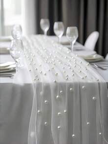 白色珍珠镶嵌薄纱窗帘,配有优雅的珍珠窗帘系带,6.5 英尺 X 10 英尺薄纱面料蕾丝桌旗,优雅的婚礼和派对装饰,纯色白色薄纱窗帘,波西米亚风格乡村桌布,适用于新娘送礼会生日派对婚礼拱门过道面纱甜点桌装饰卧室客厅。 - 彩色 - 查看 7