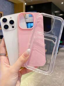 Y2K Lanyard & Dual-Layer Transparent Card Slot Phone Case, Compatible With Apple 16, 15, 14, 13, 12, 11 Pro Max, 16 Plus, 17, 17 Pro Max, Minimalist Shockproof Soft Transparent Case - Pink - View 3