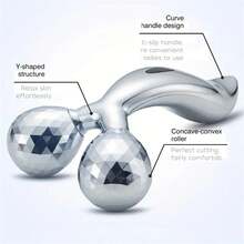 1pc 3D Manual Roller Massager, 2pcs Y-Shaped 360° Rotating Face & Neck Relaxation Device, Full Body Massage Relaxation Beauty Care Tool, Silver