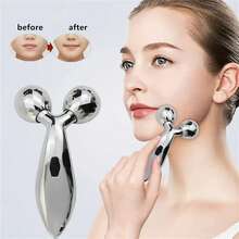 1pc 3D Manual Roller Massager, 2pcs Y-Shaped 360° Rotating Face & Neck Relaxation Device, Full Body Massage Relaxation Beauty Care Tool, Silver
