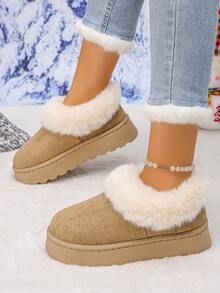 1 双厚底保暖内衬青少年雪地靴，适合室内外穿着，防滑，休闲，秋冬 - 卡其色 - 查看 4