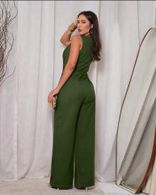 Long Wrap Jumpsuit With V-Neckline - Blush Green - View 4