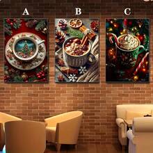 1/3pcs Christmas Themed Gourmet Coffee Canvas Art Oil Painting Nordic Style Wall Decoration, Optional Wooden Frame, Featuring Hot Chocolate, Cinnamon And Pine Cones - Very Suitable For Living Rooms, Bedrooms, Offices, Coffee Bar Decoration, Etc