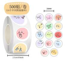 500pcs/Roll Line & Round Face Stickers, Children Reward Stickers, Sticker Sheets For Decoration On Glasses, Cups, Notebooks, Phone Cases, Luggage, Fridge, Computers, Scrapbooking, DIY, Waterproof, No Residue - Multicolor - View 2