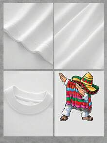 Camiseta de fiesta mexicana Dabbing, camiseta gráfica con sombrero fresco y poncho colorido para mujer, diseño único de celebración del Cinco de Mayo, tela de algodón suave, ajuste cómodo, camiseta informal. - Blanco - Ver 4