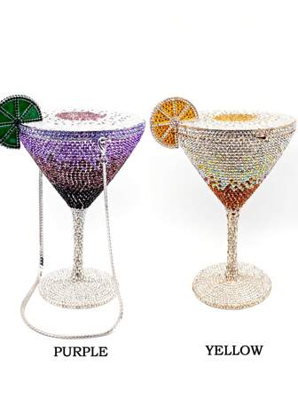 Folo Crystal Clutches Cocktail Cup Design Evening Bag,Purple/Gold/Pink/Blue Full Crystal Bridal Handbags,Diamond Handmade Dinner Clutches For Women/Female,New Arrival Crystal Purses Rhinestone Bags For Dinner Party&Prom Events,Best Gift With Box(Can't Fit Phone)