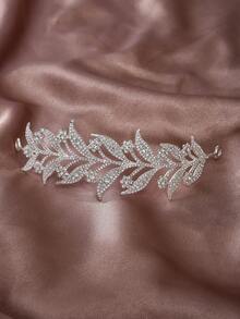 1pc Women Rhinestone Leaf Decor Glamorous Bride Headband For Wedding Party Elegant Tiaras Valentine's Day Accessories - Silver - View 9