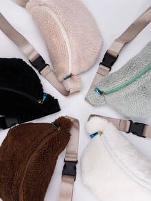 1PC New Autumn/Winter Fuzzy Waist Bag,Soft Sherpa Fabric Adjustable Strap Design - Women's Pouch For Daily, Shopping, Campus & Casual Outings - Multicolor - View 2