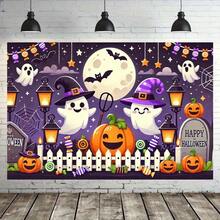 2D1pc Halloween Happy Animals & Pumpkin Party Background Cloth, Multipurpose Backdrop Wall Decor Photography Prop, Suitable For Living Room Bedroom Office Home Decor/Outdoor Decor/Studio Prop/Party Decoration, Holiday Gift