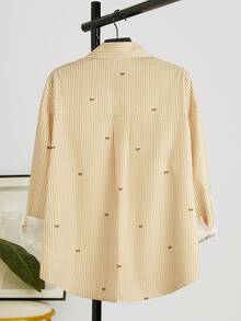女士休闲通勤条纹蝴蝶结印花衬衫 - 黃色 - 查看 2
