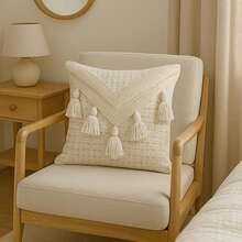 Pompom Cushion Cover 100% Cotton Macramé Raw Natural Boho 45CMX45CM - Màu be - Xem 4