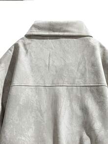 1 件卡其色绒面革羊毛领拉链袖口和胸袋设计男士皮夹克，秋冬 - 卡其色 - 查看 6