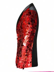 Men's Shiny Sequin Blazer Jacket, Stage Performance & Nightclub Style - Red - View 2