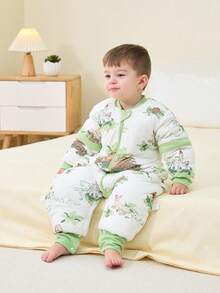 儿童天鹅绒圆点毛绒分腿睡袋 幼儿男女童卡通印花可拆卸袖子舒适睡袋 - 彩色 - 查看 4