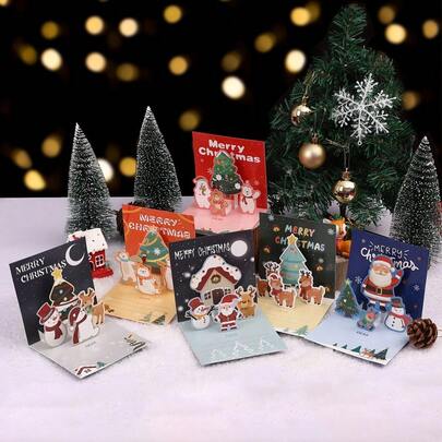 Cartão de Natal tridimensional com desenho animado de alce fofo e urso polar, cartão dobrável com bênçãos para o feriado