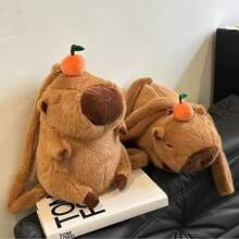 Mochila de peluche capibara, diseño divertido y suave, material peluche premium, compartimentos funcionales, ideal para niños y adultos. - Café - Ver 3