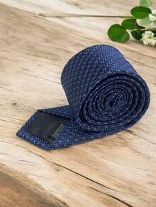 Luxury Men's Skinny Tie Polyester Silk Solid Color Polka Dots Slim Jacquard Groomsmen Tie - 水鴨藍 - 查看 3