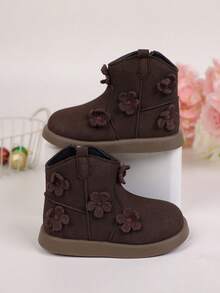 1 Pair Children's Fashionable, Comfortable And Versatile Boots With Side Zipper Design, Suitable For Family Gatherings, Outdoor, And School - Brown - View 2