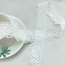 1.5 英寸宽优雅欧洲花卉刺绣花边饰边，10/5/1 码长，适用于沙发垫、枕头装饰、领口、床裙、枕套、桌旗、灯罩、窗帘、家纺装饰、工艺品和缝纫用品，多功能水溶性刺绣花边 - 白色 - 查看 6