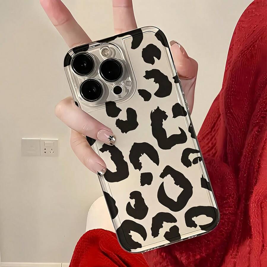 1pc Transparent Minimalist Space Case Lens Protection Personalized Full Screen Black Leopard Print Pattern With Lanyard Phone Case, Compatible With Iphone 16 Pro Max, 17/16/15/14 Plus/13/12/11, Air, Series