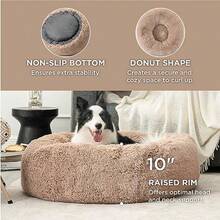 Calming Dog Beds Large Sized Dog Donut Washable Large Pet Bed 36 Inches AntiSlip Round Fluffy Plush Faux Fur Dogs Bed Fits Up To 80 Lbs Pets Camel - 36Lx36Wx10Th - View 3