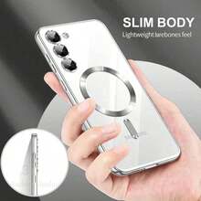 Magnetic Transparent Phone Case Compatible With Galaxy A06 A16 A26 A36 A56 S25 Ultra S24 Ultra, Compatible With MagSafe, Built-In Camera Lens Protector, Luxury Electroplated Soft TPU Transparent Shockproof Ultra-Thin Protective Case, Compatible With Series, Waterproof, Shockproof, Scratch-Resistant.,International Version, Not The Domestic Version - Silver - View 6