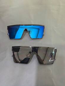 3副男女通用金属方形时尚眼镜，大镜框，时尚百搭，适合夏季防晒、海滩度假、户外运动、聚会、驾驶、钓鱼、骑行、购物和摄影。 - 灰色 - 查看 14