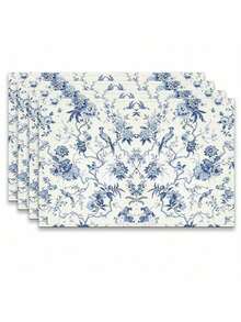 6pcs Blue And White Porcelain Pattern Placemats, 100% Polyester Woven, Size 12"X18"/30cm X 45cm, Machine Washable, Heat Resistant, Stain Proof, Waterproof, Easy To Clean, Suitable For Tabletop Decor, Dish Protection, Gifts, Party Decoration, Kitchen And Living Room Decor. - Blue - View 13