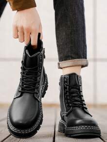 Men's High-Shine Pure Black Elevator Boots With Thick Soles Oxford And Dress Boots Big Size - Black - View 6