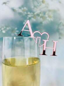 1pc Personalized Custom Initial Drink Tag, Drink Stirrer, Initial Combination, Wedding Wine Decor, Glass Marker, Laser Cut Acrylic Cocktail Cup, Champagne Glass Charm, Decorations, Elegant, Fashionable, Colorful, Retro, Customized, Personalized, Unique Gift - Hot Pink - View 15