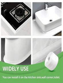 1pc/3pcs/5m White PVC Self-Adhesive Sealing Strip, Waterproof Sealant Tape For Bathroom, Kitchen Sink, Countertop, Bathtub, Bathroom Wall Corner, Home Bathroom Decor, Autumn Decor, Back To School - White - View 7