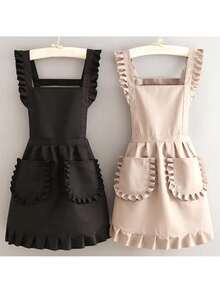 1pc Stylish Korean Apron, Waterproof And Stain Resistant, Apron Cute Lace Skirt Apron,Black Stain Resistant Apron,Sleeveless Apron,For ,Home, Kitchen,Nail Shop,Cooking, Baking, Nail Salon, Women Work Uniform,Coffee Smock,Home Cooking Clean Sleeveless Bib Apron