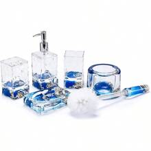 Juego de 5 piezas de accesorios de tocador de baño con movimiento flotante 3D de acrílico líquido con diseño de concha - Caparazón - Ver 2