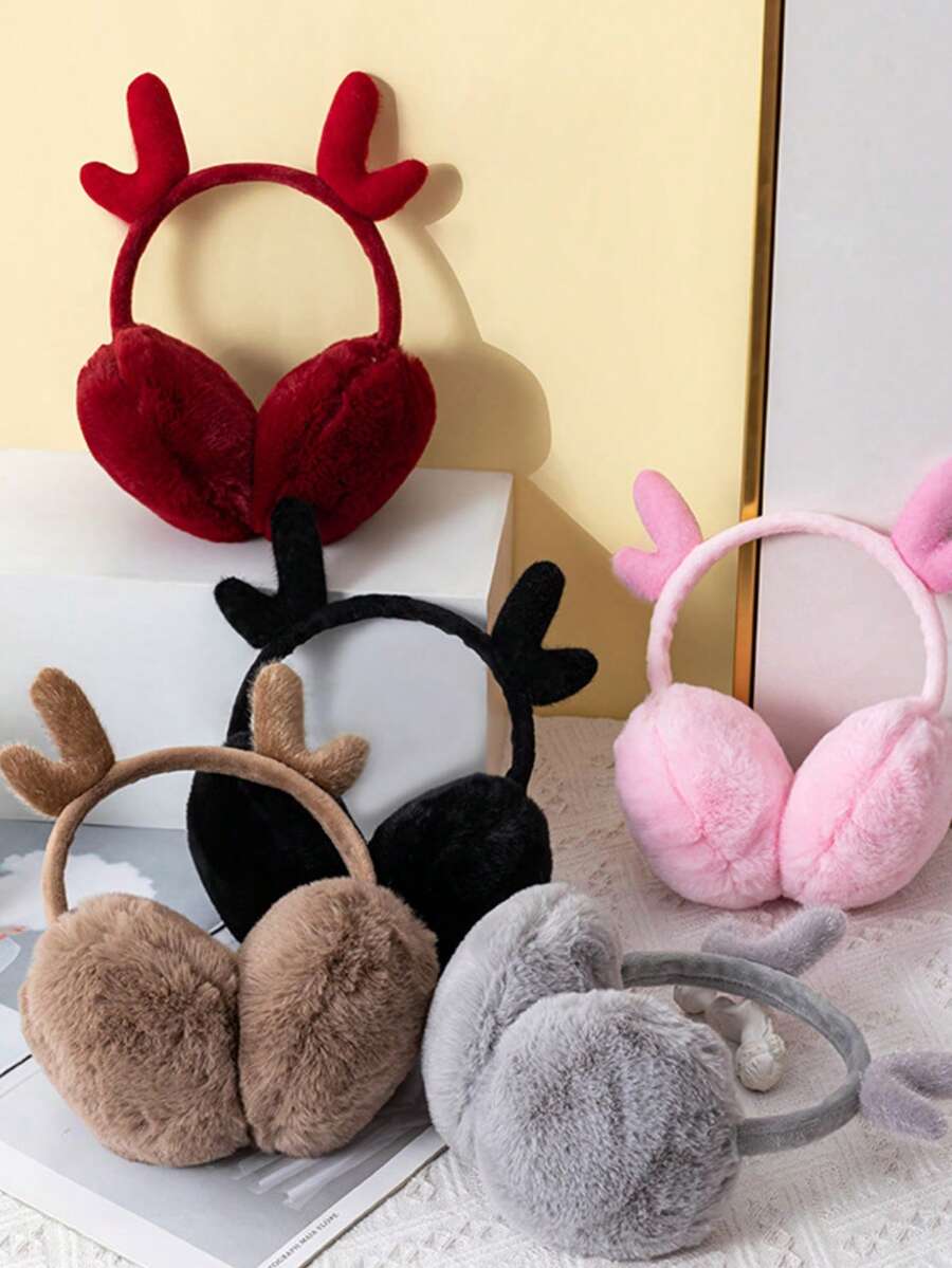 Hirschgeweih Plüsch Ohrenschützer, warm & modisch dehnbare Kaninchenfell Ohrenwärmer für den Winter