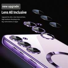 适用于三星 Galaxy A06、A16、A26、A36、A56、S25 Ultra、S24 Ultra 的磁吸透明手机壳，兼容 MagSafe，内置摄像头镜头保护膜，采用奢华电镀软 TPU 材质，透明防震超薄保护壳，防水、防摔、防刮擦。国际版，非国内版。 - 紫色 - 查看 2
