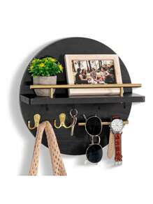 Portachiavi da parete decorativo con mensola e ganci, organizer per la posta da montare a parete, design circolare portachiavi da ingresso, arredamento rustico per la casa