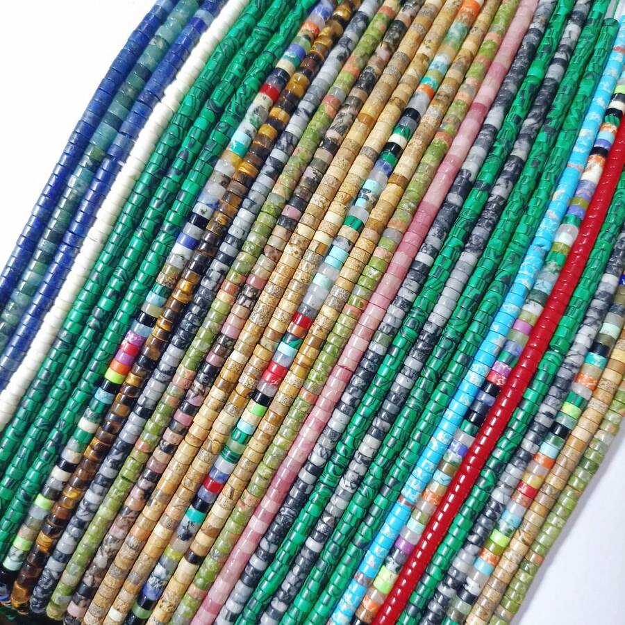 4x2mm Natural Gemstone Howlite Agate Quartz Jasper Cylinder Tube Beads Handmade DIY Women Bracelet Necklace Loose Spacer Beads For Jewelry Making DIY Accessories - Multicolor - View 1