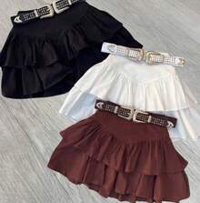 Women's Short Skirt Fashion Blogger 3 Layers High Waist - Rỉ Nâu - Xem 4
