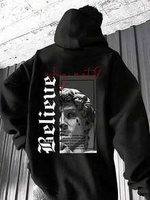 Sudadera con capucha de moda para hombres, sudadera con capucha con estampado grande de David, estilo emo, estilo de los 2000, para otoño, top de manga larga - Negro - Ver 1