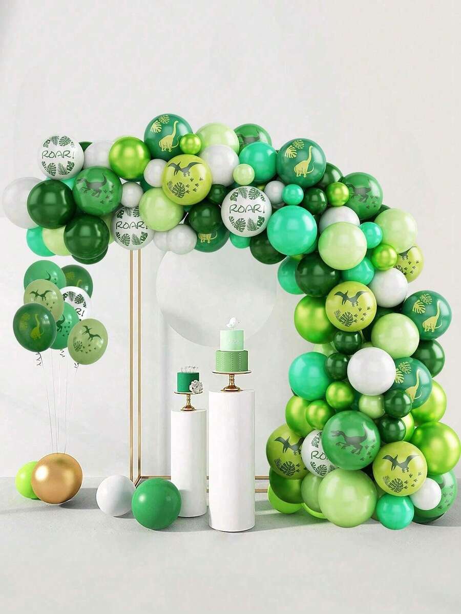 82 个恐龙气球、12 英寸恐龙印花气球和 5-10 英寸绿白色柠檬绿浅绿色乳胶气球，非常适合生日派对、丛林恐龙主题装饰、男孩生日派对、婴儿洗澡用品、婚礼装饰、周年纪念派对和毕业典礼。