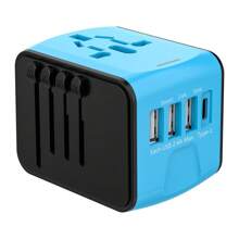 1pc Universal Travel Power Adapter, Travel Universal Plug, 3USB+1Type-C Ports, 110V-240V Input, Power Adapter Computer Accessories, US/EU/UK/AU Plugs, Surge Protection, Suitable For Over 170 Countries/Regions, Essential For Business Trip And Travel, For Computer, Tablet, Laptop