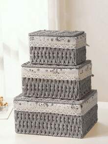 3件套(S+M+L),1个波西米亚风编织桌面收纳篮,适用于钥匙、小物件、咖啡桌、化妆品、零食、客厅、玄关、家居装饰、礼品篮,可重复使用的文具、衣柜、玩具、化妆品收纳篮,桌面整理篮 - 灰色 - 查看 5