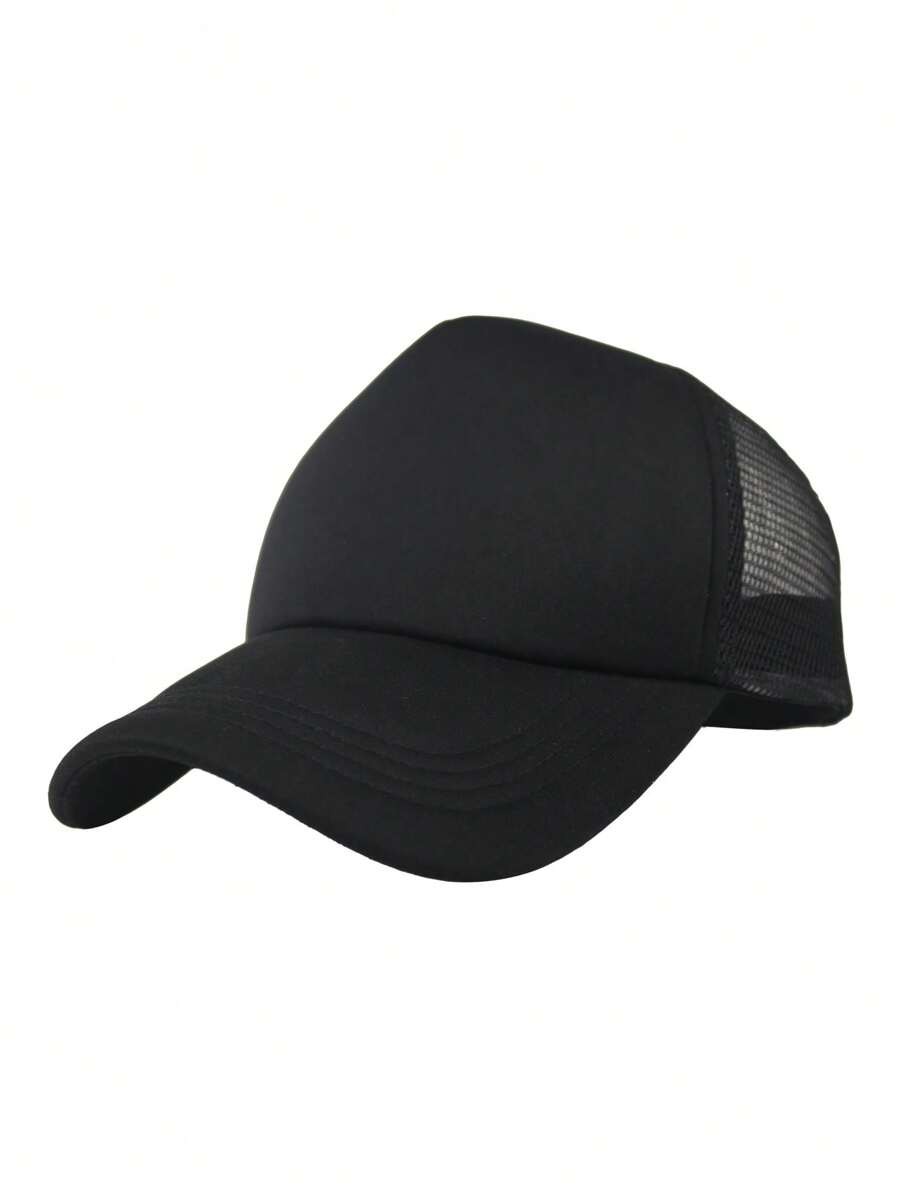 1pc Solid Color Casual Polyester Mesh Patchwork Decor Truck Cap, Suitable For Men And Women, Spring/Summer/Autumn - Multicolor - View 1