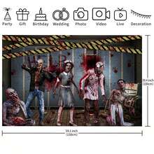 1pc Halloween Party Backdrop Banner - Scary Zombie, Bloody Handprints, Asylum Background - Multipurpose Indoor/Outdoor Decor, Photo Backdrop, Scene Setter, Halloween Party Decoration - Multicolor - View 8